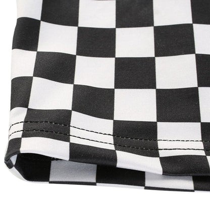 Cute Sexy Black White Checkered Plaid Tank Cami Crop Top Shirt Tee T-shirt E-Girl Kawaii Korean Japanese Harajuku Chinese Retro Streetwear Aesthetic