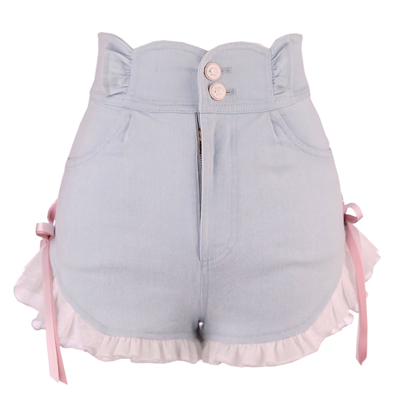 Pink Bow Ruffle High Waist Lace Shorts