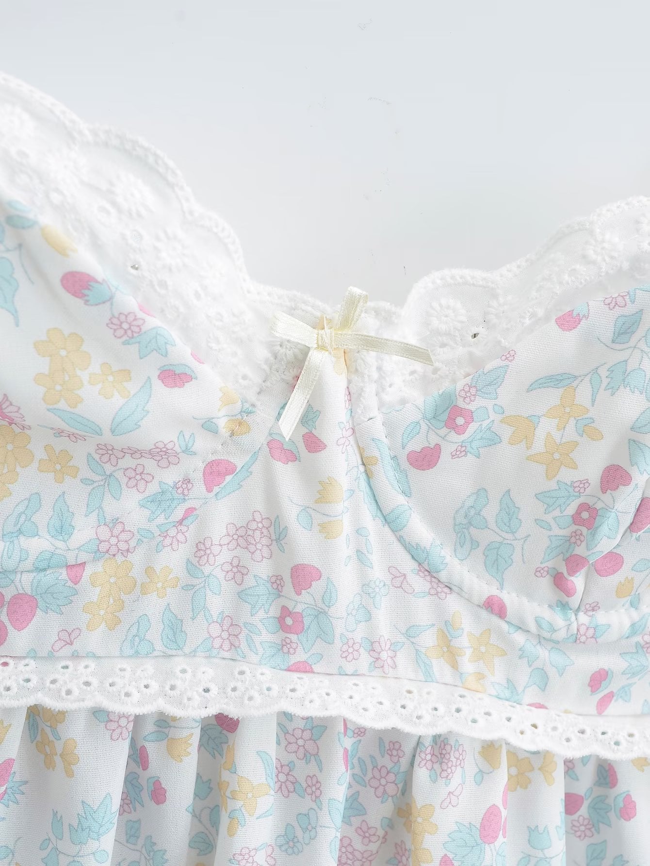 Floral Print Lace Trim Sling Dress