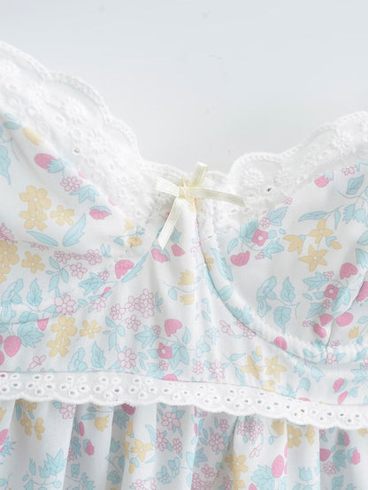 Floral Print Lace Trim Sling Dress