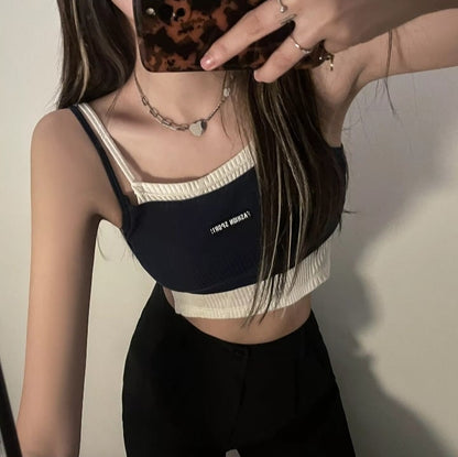 Cute Streetwear Knit Tank Sleeveless Shirt Crop Top Vest Basic Summer Aesthetic Casual E-Girl Kawaii Korean Japanese Harajuku