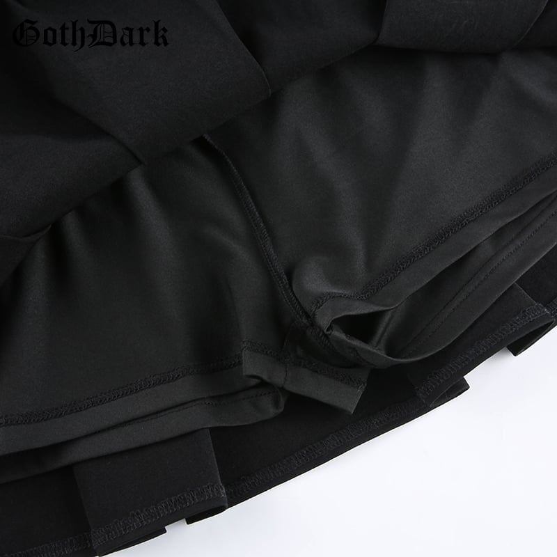 Cute Goth Dark Grunge Punk Pleated High Waisted Rivet Patchwork Mini Skirt Bottoms E-Girl Kawaii Korean Japanese Harajuku Streetwear