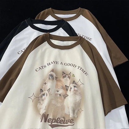 Graphic Cat Print Short Sleeve T-shirt