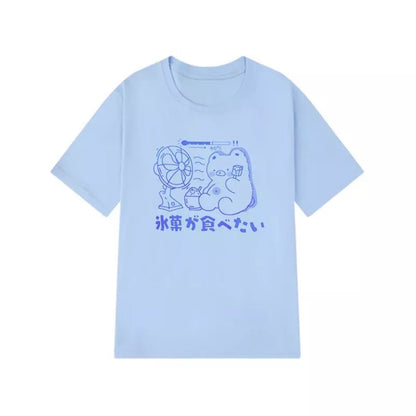 Sweet Bear Anime Cartoon Print Loose Short Sleeve T-shirt Top Summer Causal Goth Punk E-Girl Kawaii Korean Japanese Harajuku Streetwear