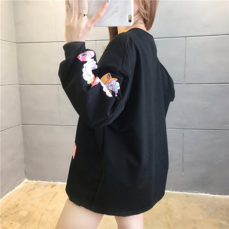 Purple Anime Girl Cartoon Print Sweatshirt Causal Long Sleeve Shirt Casual Oversized Loose Sweater E-Girl Kawaii Korean Japanese Harajuku Streetwear