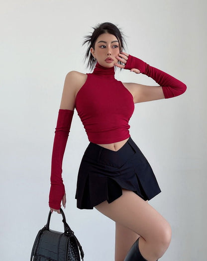 Black V Shape Low Waist Mini Skirt