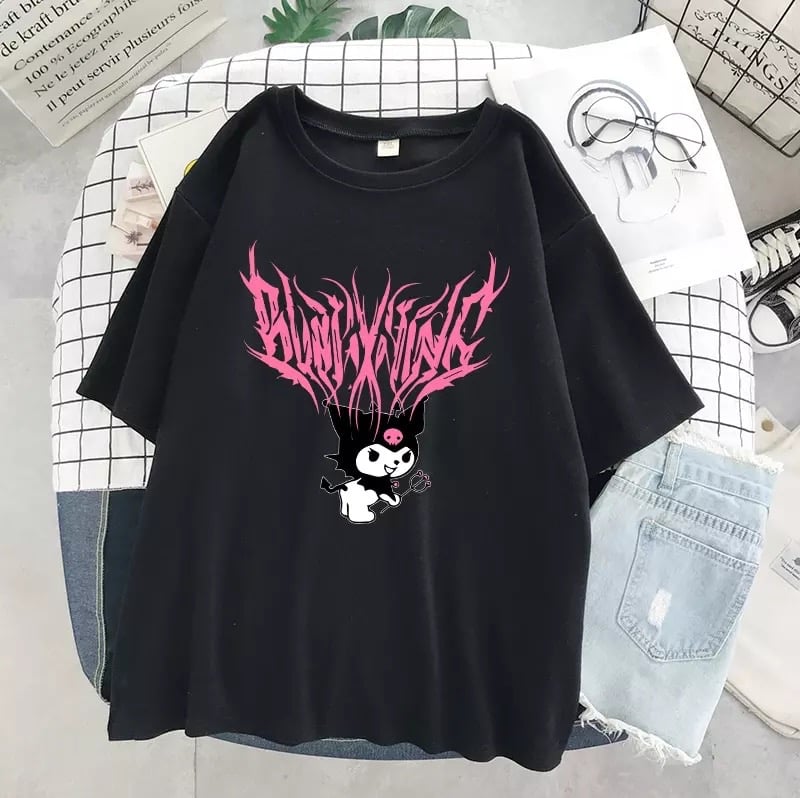 Japanese Anime Cartoon Print Loose Short Sleeve T-shirt