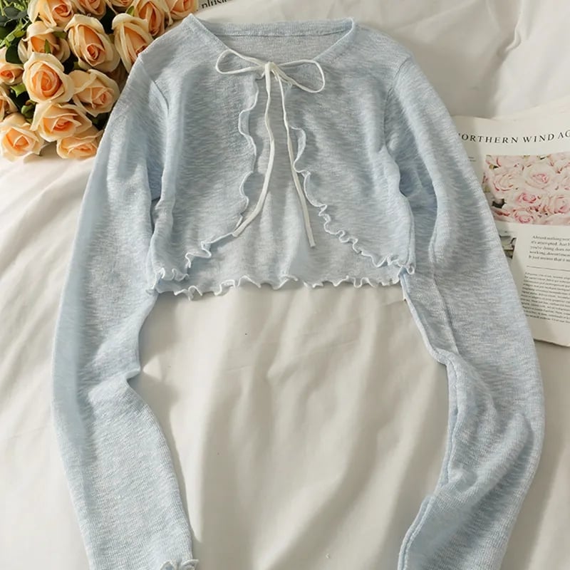 Thin Cardigan Bow Lace Up Long Sleeve Cardigan