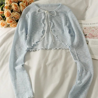 Thin Cardigan Bow Lace Up Long Sleeve Cardigan