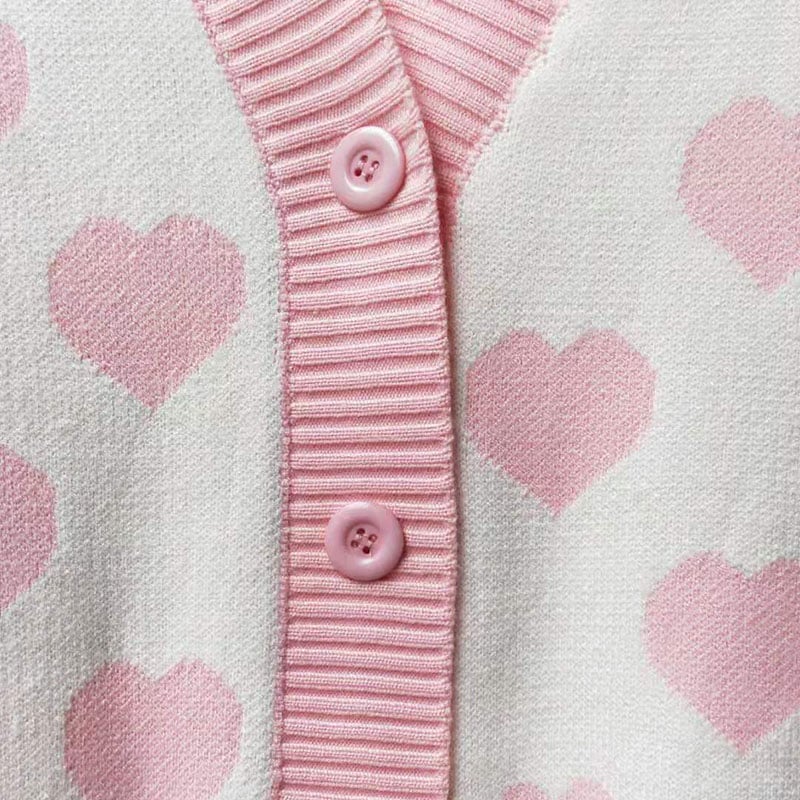 Sweet Heart Print Button Cardigan