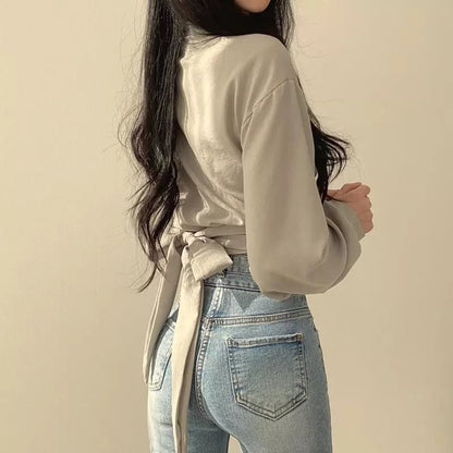 White Chic Cropped Long Sleeve Shirt