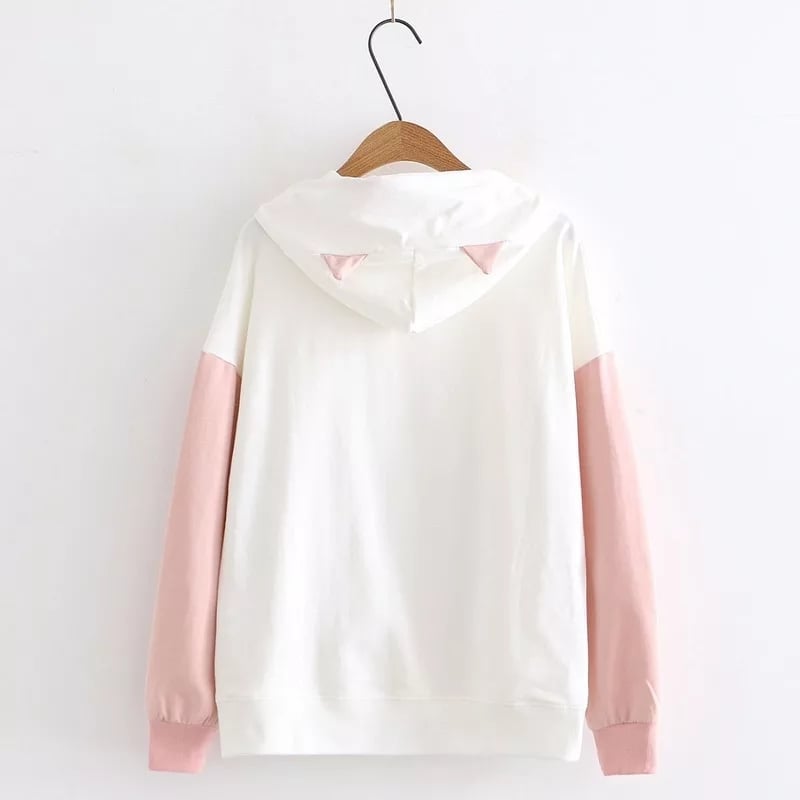 Cute Sweet Pastel Pink Cat Fish Print Soft Long Sleeve Hoodie Sweatshirt Pullover Aesthetic Casual E-Girl Kawaii Korean Japanese Harajuku