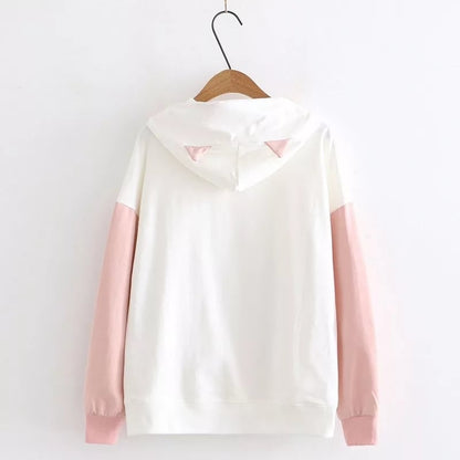 Cute Sweet Pastel Pink Cat Fish Print Soft Long Sleeve Hoodie Sweatshirt Pullover Aesthetic Casual E-Girl Kawaii Korean Japanese Harajuku
