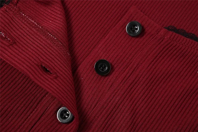 Red V Neck Puff Long Sleeve Shirt