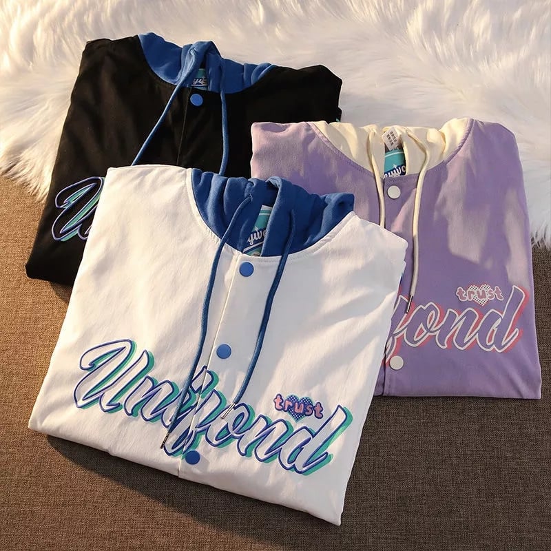 Vintage Pastel Letter Embroidery Oversized Baseball Jacket