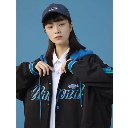 Vintage Pastel Letter Embroidery Oversized Baseball Jacket