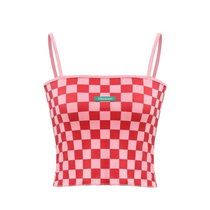 Red & Pink Checkered Tank Top