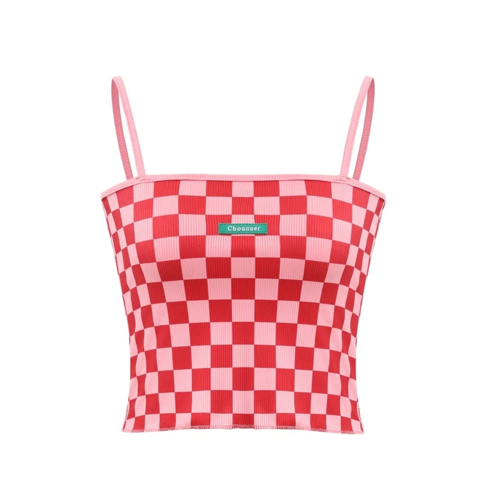 Red & Pink Checkered Tank Top