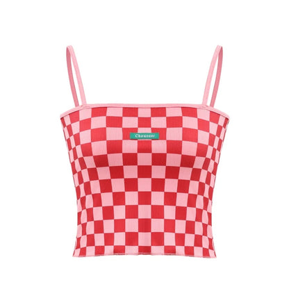 Red & Pink Checkered Tank Top