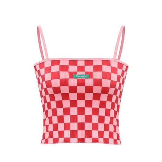Red & Pink Checkered Tank Top