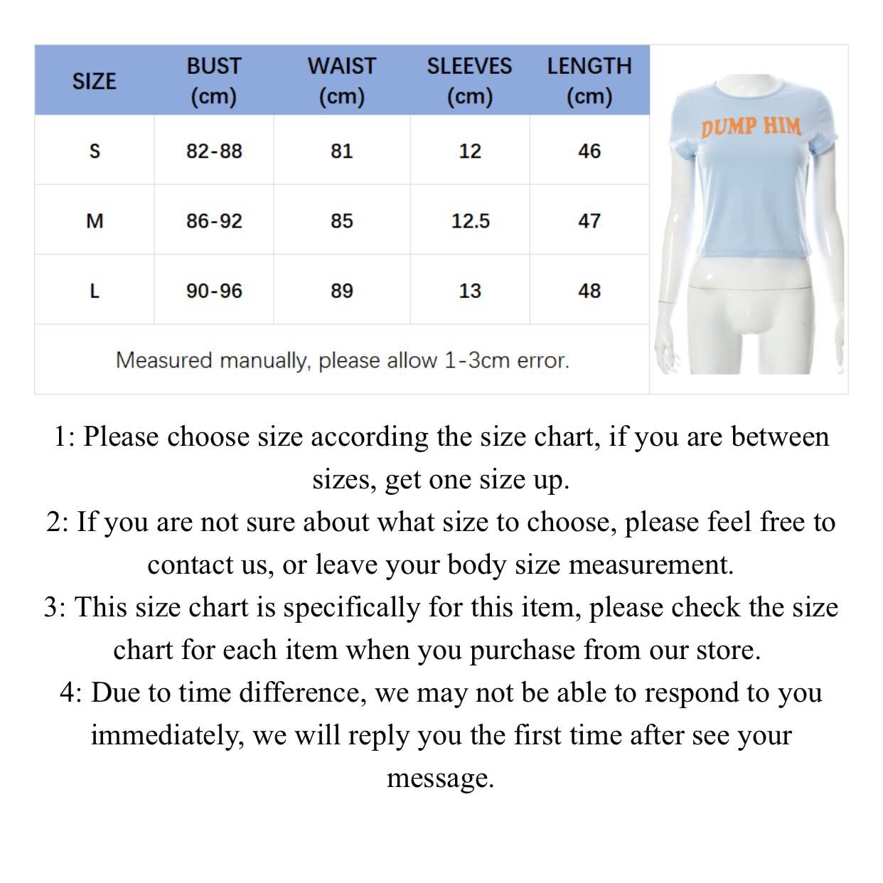 Blue Dump Him Funny Graphic Print Short Sleeve Shirt Crop Top Summer Aesthetic Casual E-Girl Kawaii Korean Japanese Harajuku