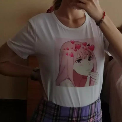 Cute Anime Girl Print Cartoon Graphic Casual Short Sleeve Shirt Tee T-shirt E-Girl Kawaii Korean Japanese Harajuku Chinese Retro Streetwear Aesthetic