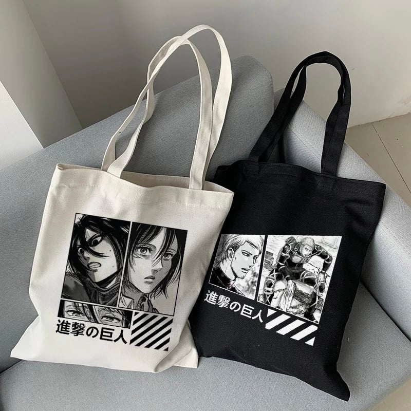Cute Titan Anime Cartoon Print Canvas Tote Bag Shopping Shoulder Bag Aesthetic Casual Summer E-Girl Kawaii Korean Japanese Harajuku