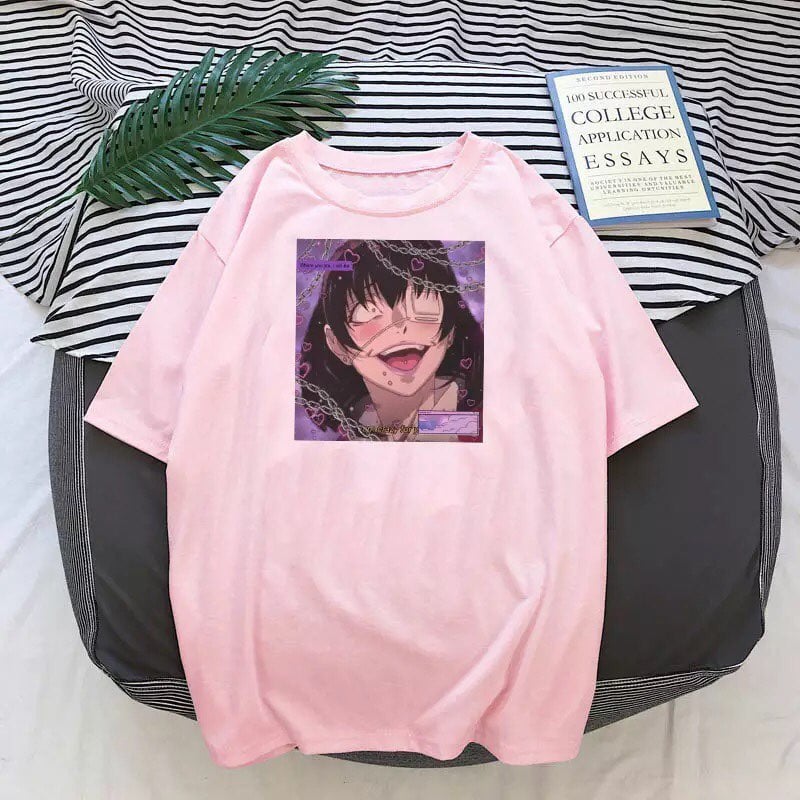 Cute Yandere Anime Girl Cartoon Print Short Sleeve Tee Shirt T-shirt Top Punk Goth Summer Casual E-Girl Kawaii Korean Japanese Harajuku Streetwear