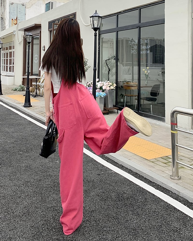 Pink Denim Overall Pants