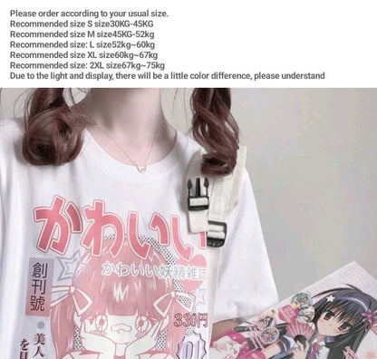 Pink 2D Anime Girl Print Short Sleeve T-shirt