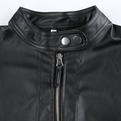 Black PU Leather Zipper Jacket