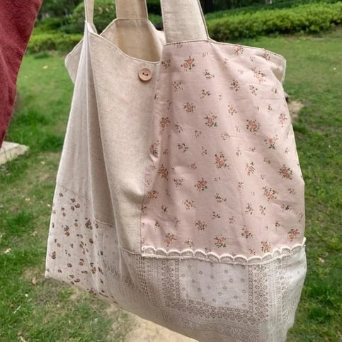 Flower Patchwork Contrast Print Tote Bag