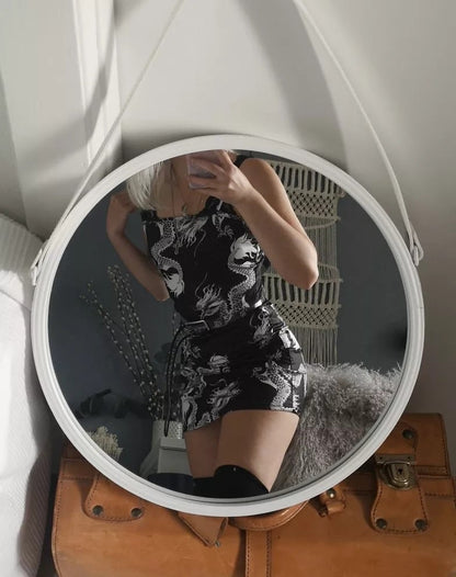 Cute Sexy Dragon Print Sleeveless Split Club Bodycon Mini Dress Party E-Girl Kawaii Korean Japanese Harajuku Chinese Retro Streetwear Aesthetic
