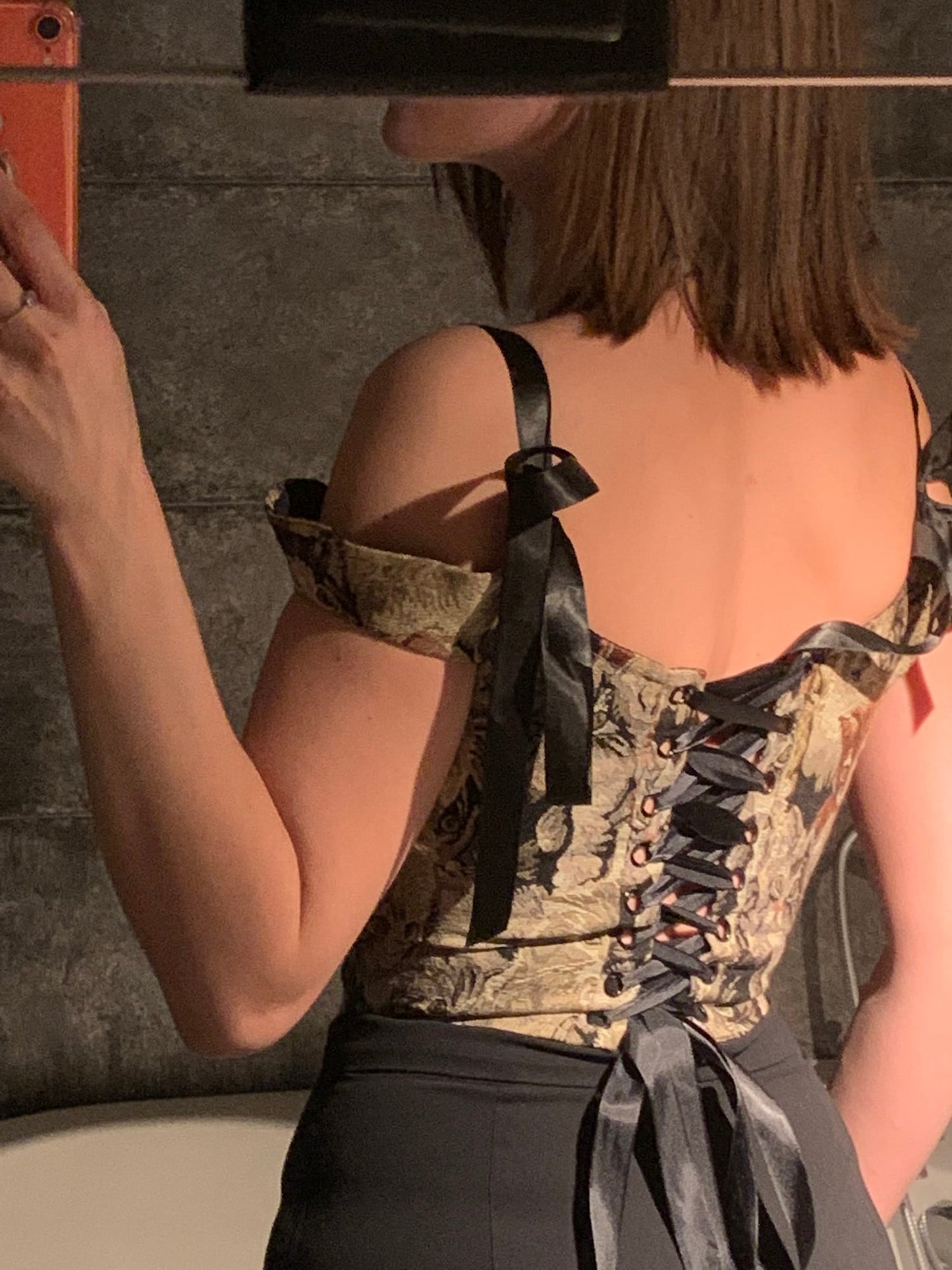 Cat Embroidery Lace Up Corset Top