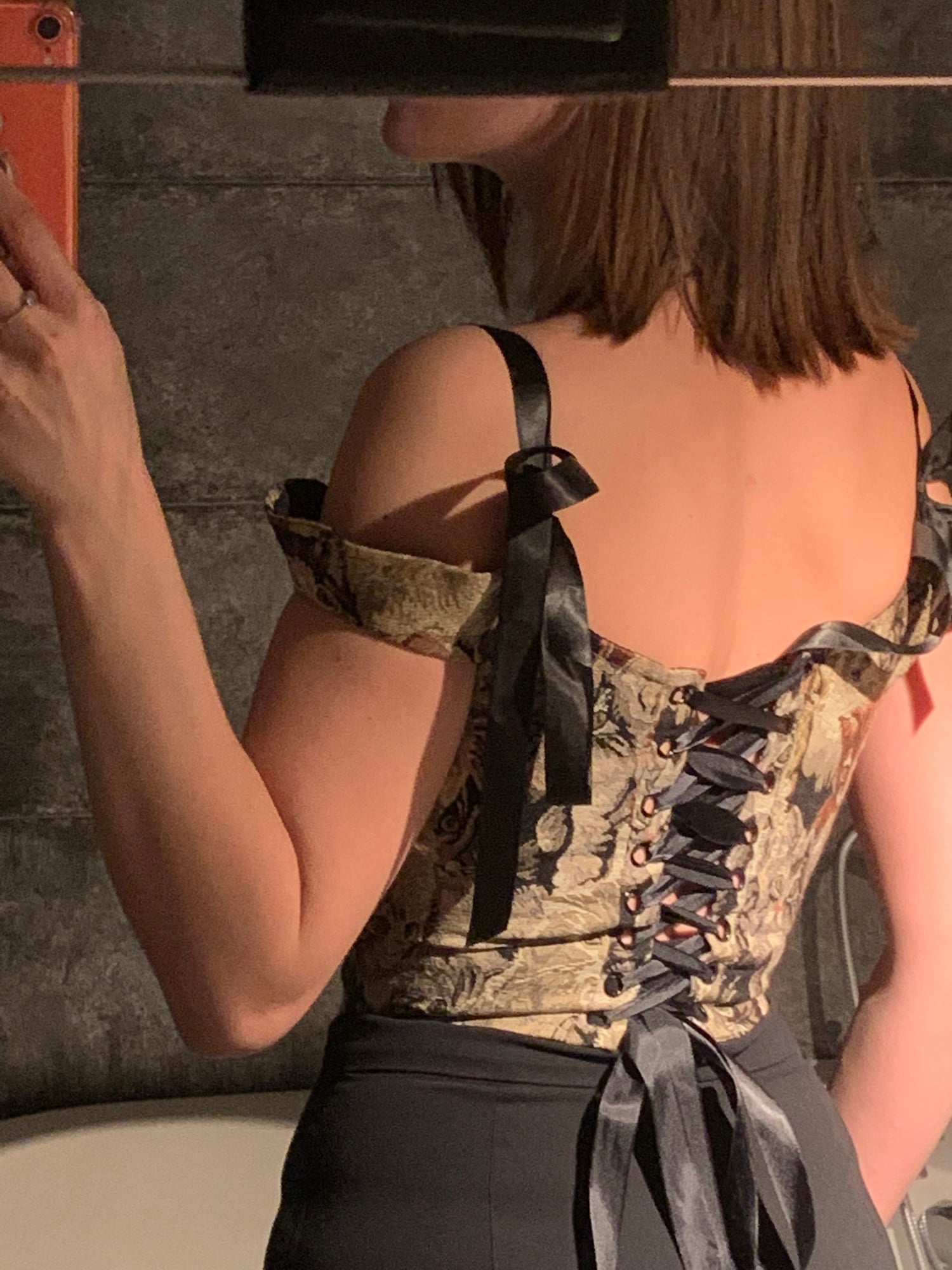 Cat Embroidery Lace Up Corset Top