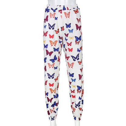 Cute Butterfly Rainbow Print Loose Baggy High Waisted Trousers Joggers Pants Sweats Bottom E-Girl Kawaii Korean Japanese Harajuku Retro Streetwear