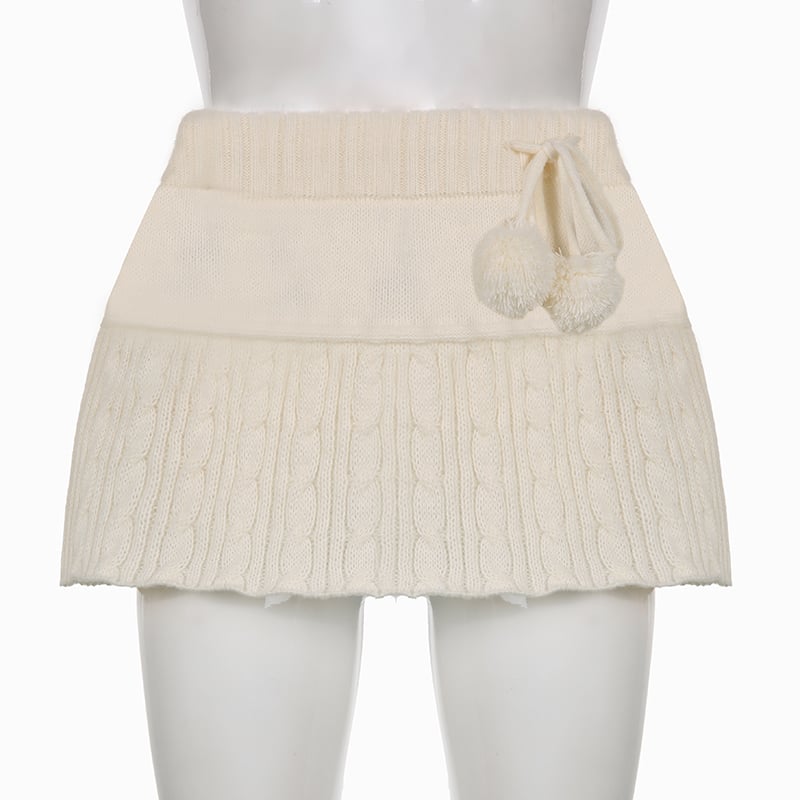 White Knit Twist Mini Skirt