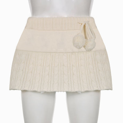 White Knit Twist Mini Skirt