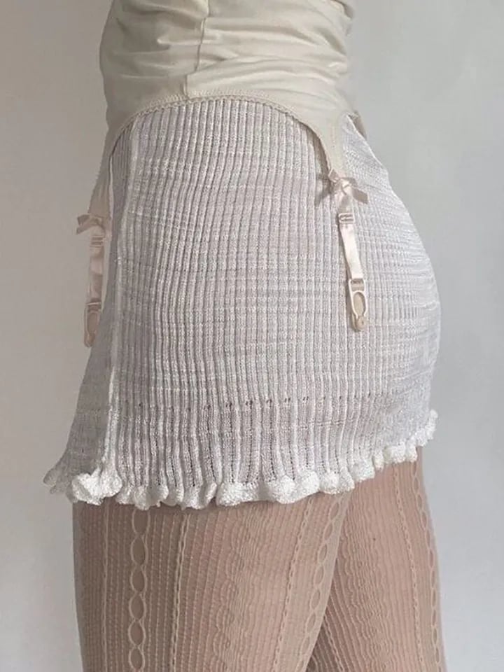 White Knit Pencil Mini Skirt