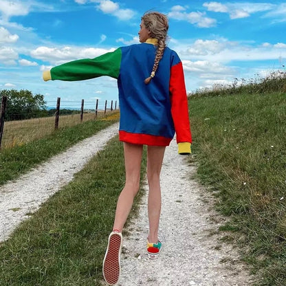 Cute Rainbow Cool Letter Embroidery Aesthetic Sweatshirt Long Sleeve Shirt Turtleneck Top Casual E-Girl Kawaii Korean Japanese Harajuku Streetwear