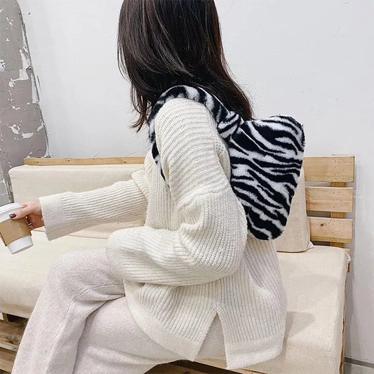 Cow Cheetah Print Plush Shoulder Bag
