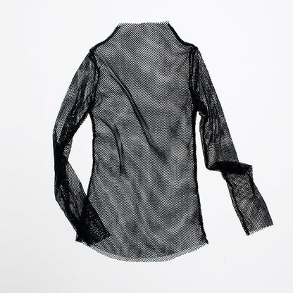 Cute Sexy Transparent Fishnet Mesh Lace Top Long Sleeve Shirt Tee T-shirt E-Girl Kawaii Korean Japanese Harajuku Chinese Retro Streetwear Aesthetic