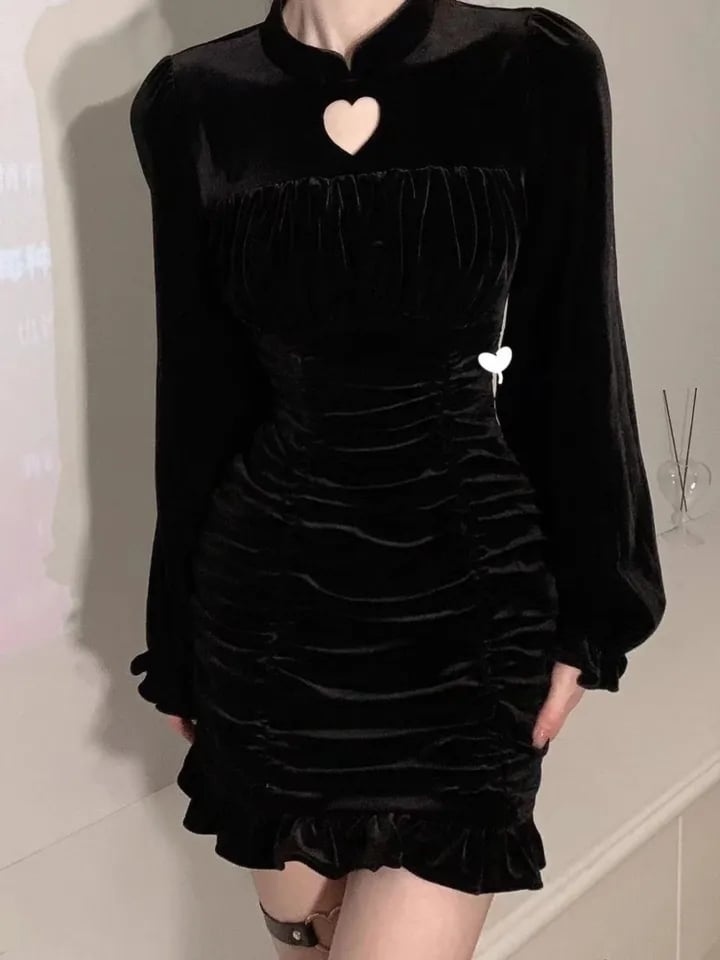 Black Velvet Bodycon Wrap Dress