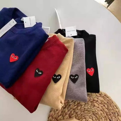 Cute Heart Embroidery Turtleneck Knit Pullover Sweater Sweatshirt Pullover Long Sleeve Shirt Casual E-Girl Kawaii Korean Japanese Harajuku Streetwear