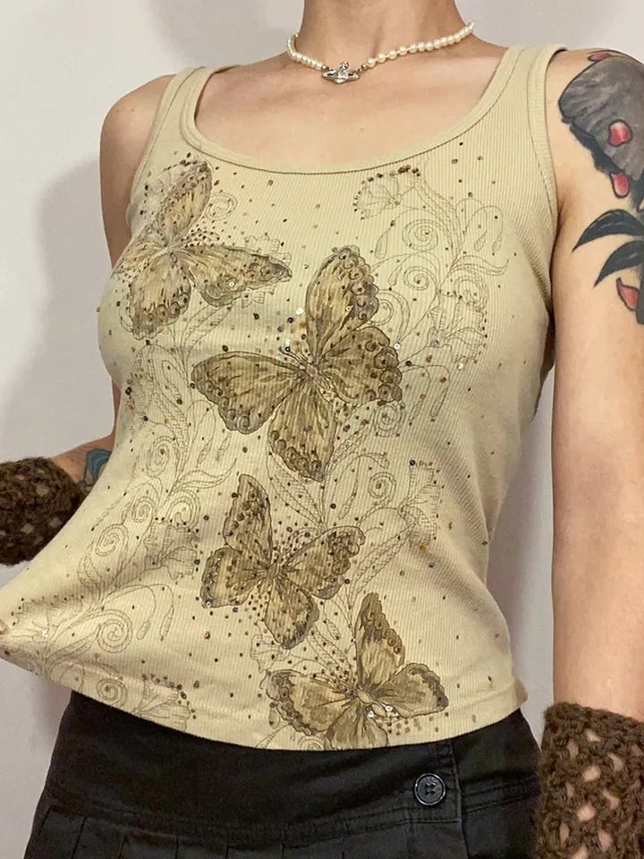 Butterfly Rhinestone Print Tank Top