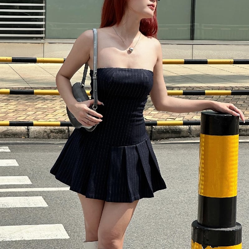 Striped A-Line Pleated Dress