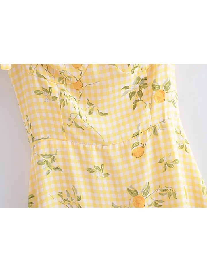 Yellow Lemon Print Mini Dress