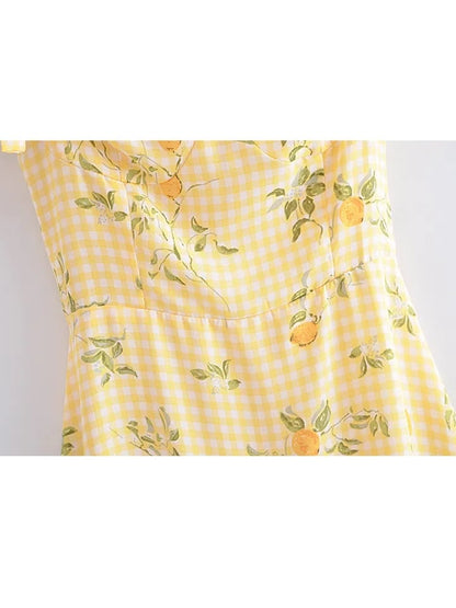 Yellow Lemon Print Mini Dress