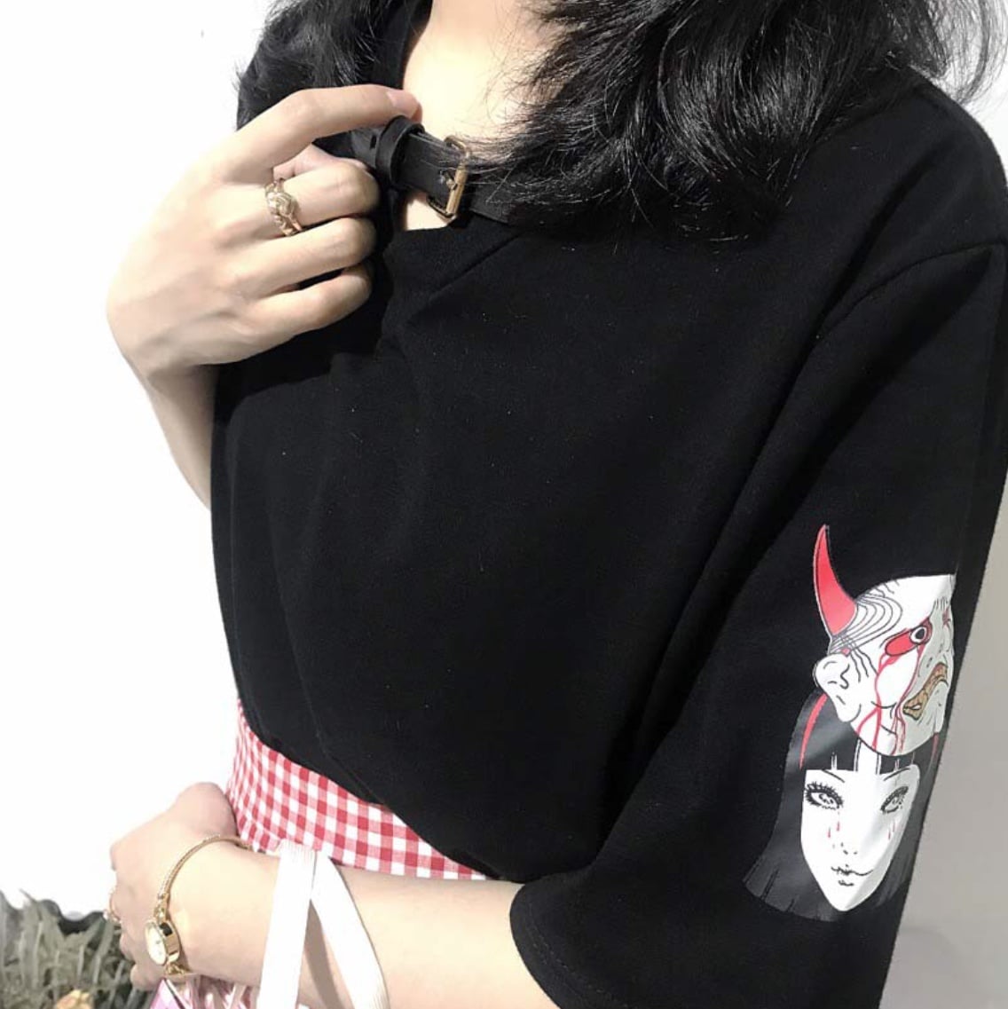Cute Anime Demon Girl Cartoon Print Graphic Punk Goth Oversized Short Sleeve Tee Shirt T-shirt Top E-Girl Kawaii Korean Japanese Harajuku Streetwear