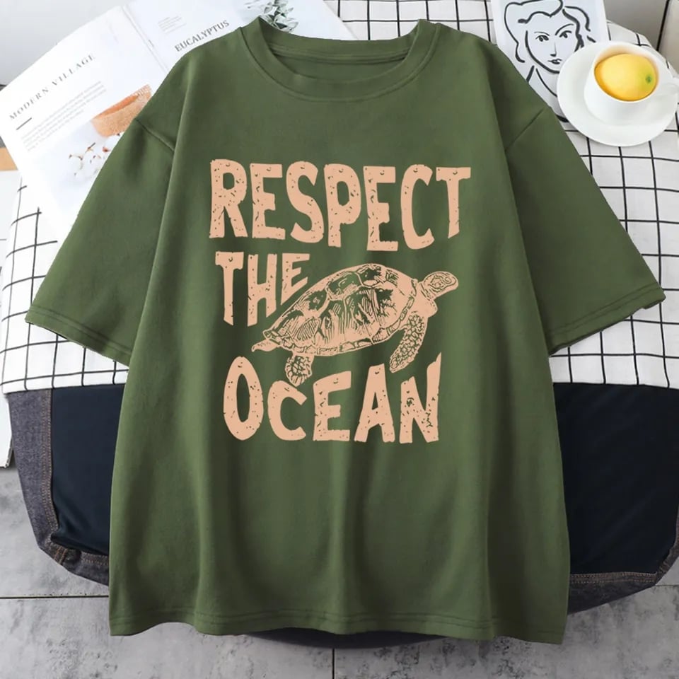 Respect Turtle Print Short Sleeve T-shirt